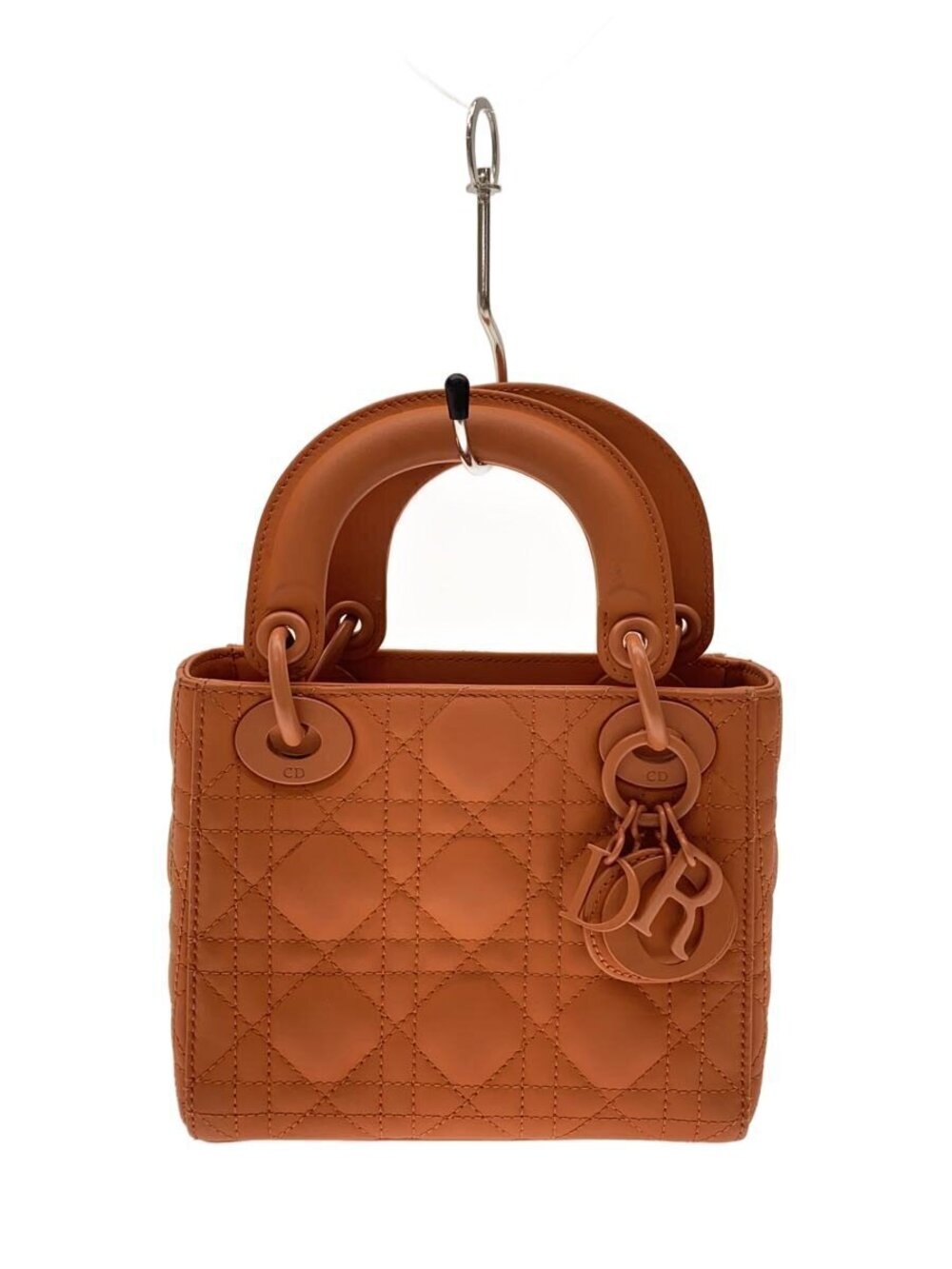 Christian Dior Lady Matte Handbag Leather Orange Cannage